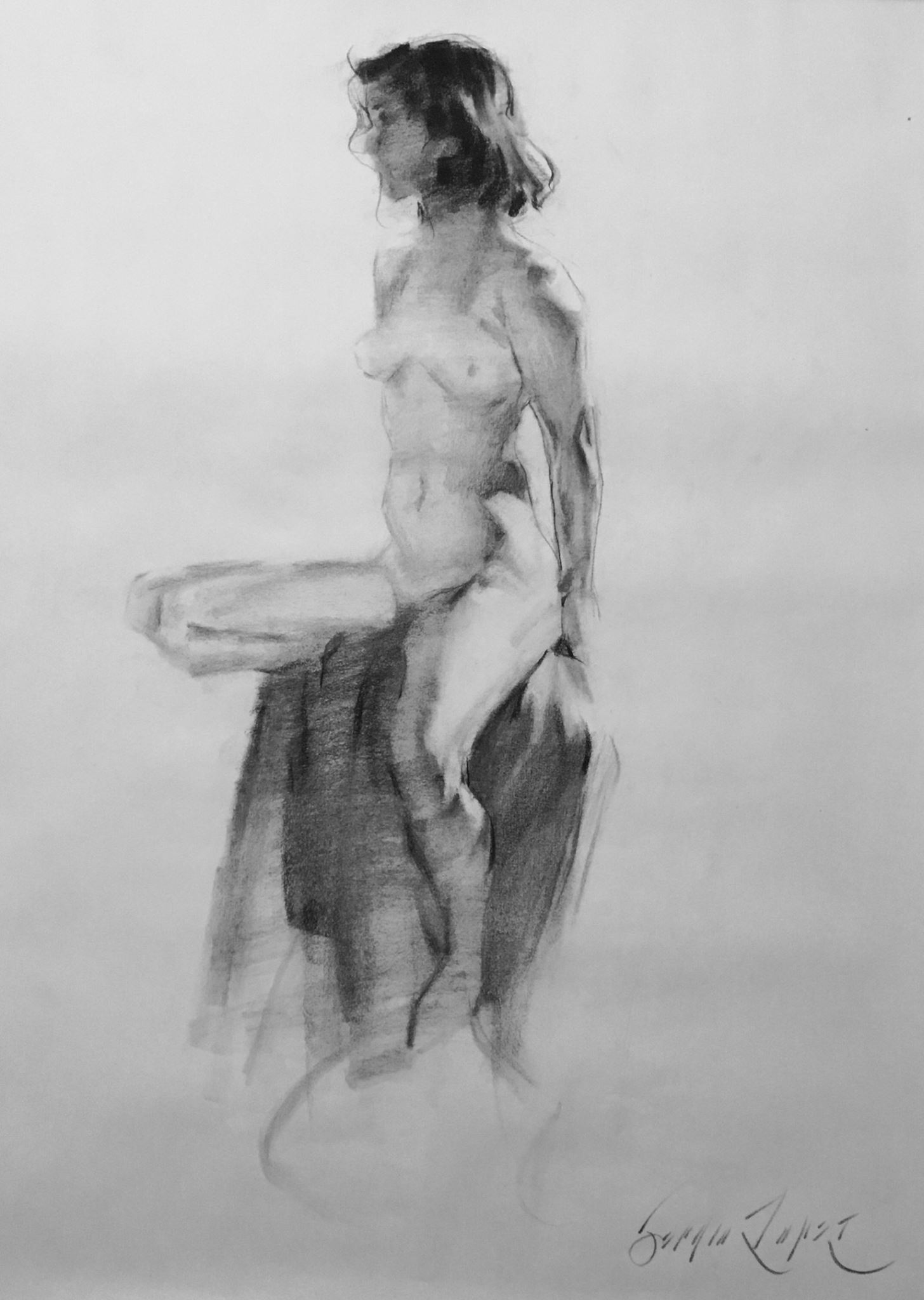 Classical Pose, charcoal on paper, 18" x 24"